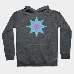 Turquoise, teal blue, pink geometric mandala star Hoodie